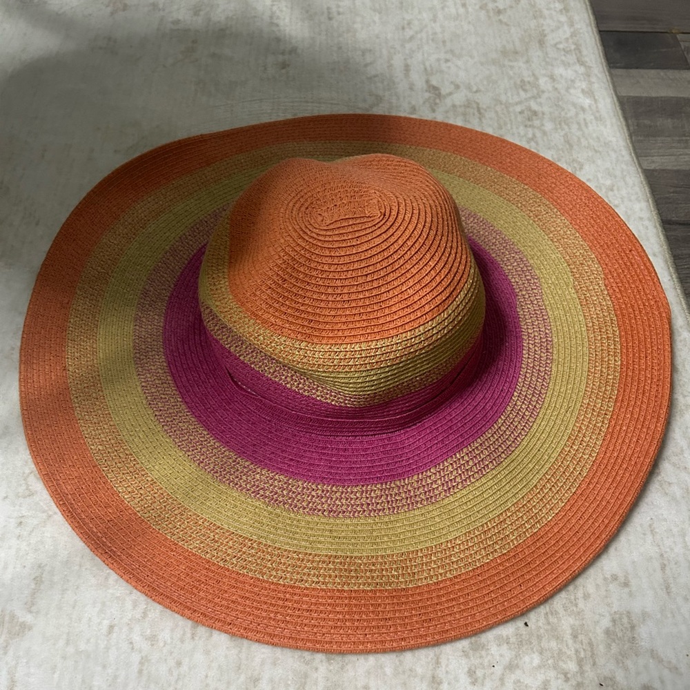 Wide Brim Sun Hat in Orange, Pink & Yellow